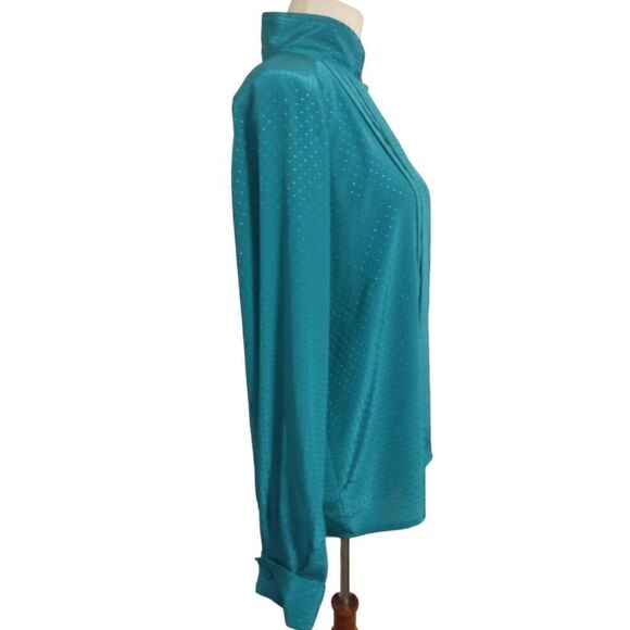 High Neck Pleated Flowy Blouse Sz M 10 Silky Regency Office Siren Corpcore Vtg - Picture 3 of 16